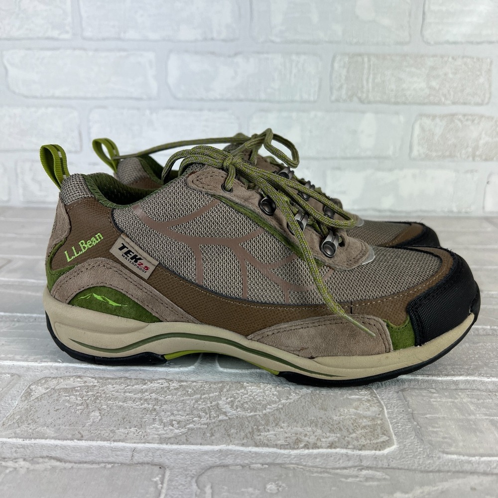 LL Bean Tek 2.5 Trail Hiking Shoes Waterproof Womens 7 Brown Green Lace Up Camp